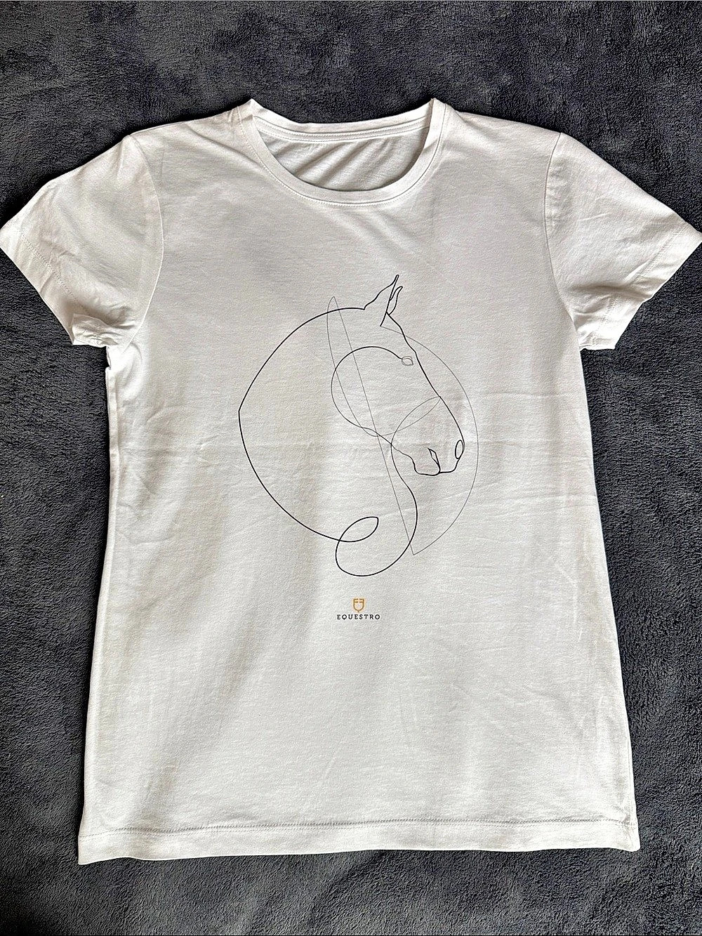 Equestro Horse Line Art Short Sleeve T-Shirt White Small Fitted Baby Tee